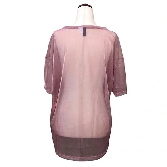 H&M Divided Relaxed Iridescent Pink Sheer Short Sleeve Top/Shirt size S/M - Picture 3 of 5